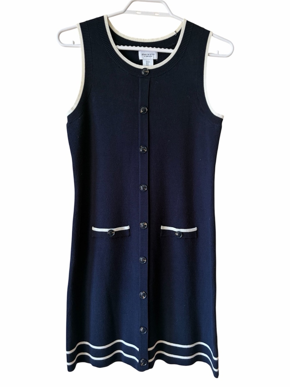 Song of Style by Aimee Song REVOLVE Navy Knit Mini Dress Button Front Preppy